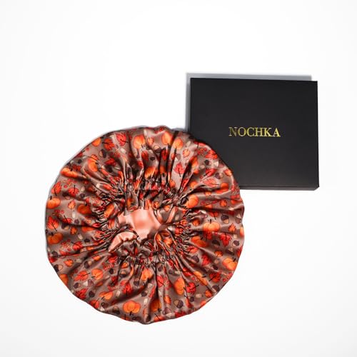 NOCHKA 100% Mulberry Silk Bonnet for Women Hair Care, Double Layered, Silk Hair Wrap for Sleeping with Elastic Stay On (Acorn)