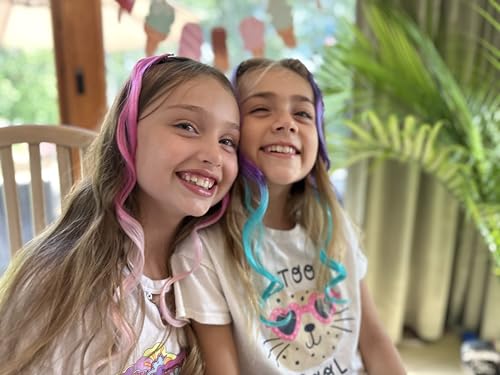 Dreamlover Mix Colored Hair Extensions for Kids, Girls Clip In Rainbow Hair Extensions, Dual-color Curly Hairpieces for Halloween, 24 Pieces