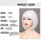 WERD Short White Bob Wig Bangs Straight White Wig for Women Natural Synthetic Short White Wig Bangs for Daily Party Cosplay Halloween
