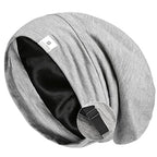 YANIBEST Silk Satin Bonnet Hair Cover Sleep Cap - Light Grey Adjustable Stay on Silk Lined Slouchy Beanie Hat for Night Sleeping