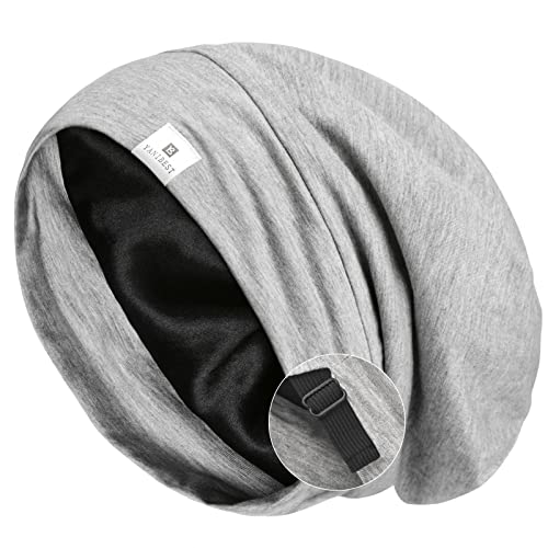 YANIBEST Slouchy Beanie Hat Satin Lined Sleep Cap Satin Bonnet Chemo Headwear Caps for Women and Men Light Grey