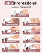 Cordless Electric Nail File Set, Professional Manicure Pedicure Kit, 10 Speed Portable Nail Drill Machine with Memory Modes, Pedicure Tools for feet, Hand Foot Care Tool for Thick Nail Toenail Cuticle