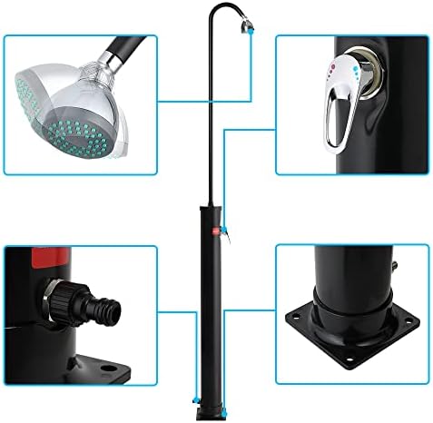 VINGLI Solar Heated Shower,2-Section with Shower Head，for Outdoor Backyard Poolside Beach Pool Spa,Black (2.3 Gallon)