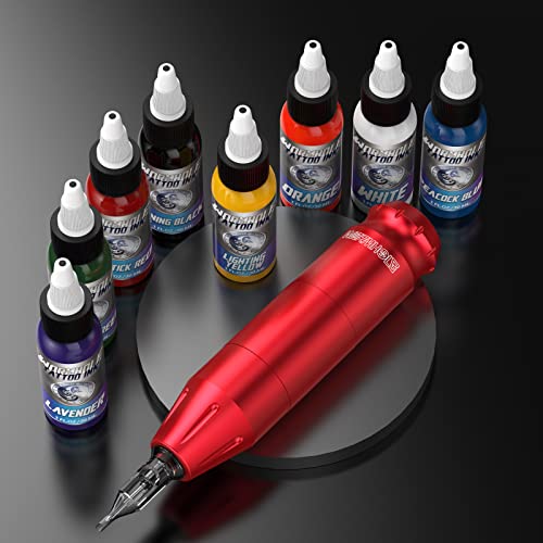Tattoo Kit, Wormhole Tattoo Machine Kit Tattoo Pen Kit Complete Tattoo Gun Kit Rotary Tattoo Machine Kit 10 Cartridge Needles 8 Tattoo Ink 40 Tattoo Ink Caps for Beginner WTK085