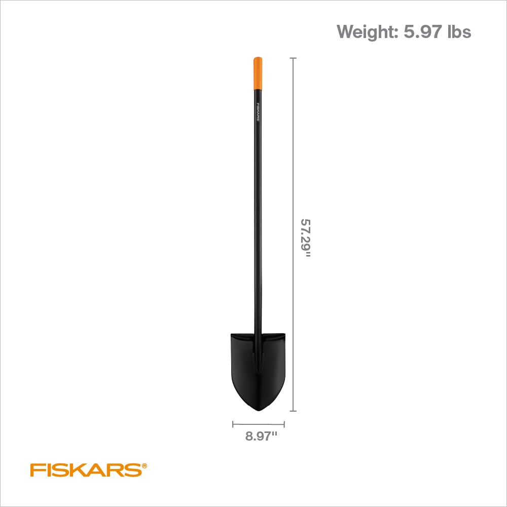 Fiskars 57" Garden Digging Shovel, Heavy Duty Steel Tool, Straight Handle
