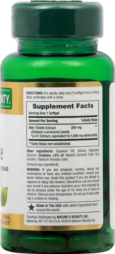 Nature's Bounty Milk Thistle, Herbal Health Supplement, Supports Liver Health, 1000 mg, Rapid Release Softgels, 50 Ct (Pack of 2)