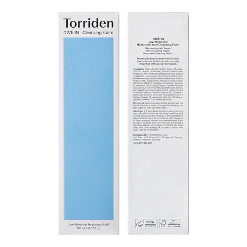 Torriden DIVE IN Cleansing Foam Face Wash 150ml (5.07 fl.oz.) | Hydrating Daily Facial Cleanser for All and Sensitive Skin | Hyaluronic Acid, Panthenol, Allantoin