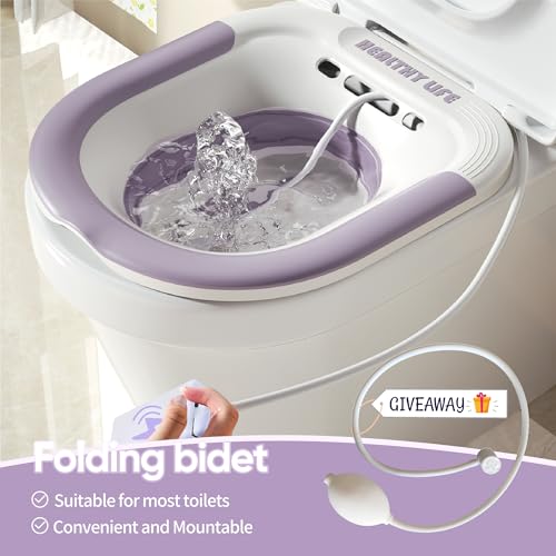 Electric Sitz Bath, Unisex Foldable Sitz Bath for Toilet Seats, Sitz Bath for Postpartum Care and Hemorrhoids, Non-Slip & High Water Flow (Purple)