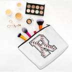 Baseball Gifts Initial Makeup Bag Monogrammed Cosmetic Bag Letter R Zipper Pouch Baseball Accessories for Girls Women Baseball Player Coach Friend Baseball Stuff Graduation Birthday Gifts