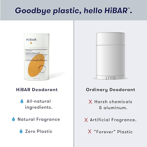 HiBAR - Bergamot & Cedar Plastic Free Deodorant - Natural Deodorant - All-Day Protection - With Sunflower Seed Wax, Rice Bran & Shea Butter - Plastic, Paraben & Aluminum-Free - Vegan - 3 Pack