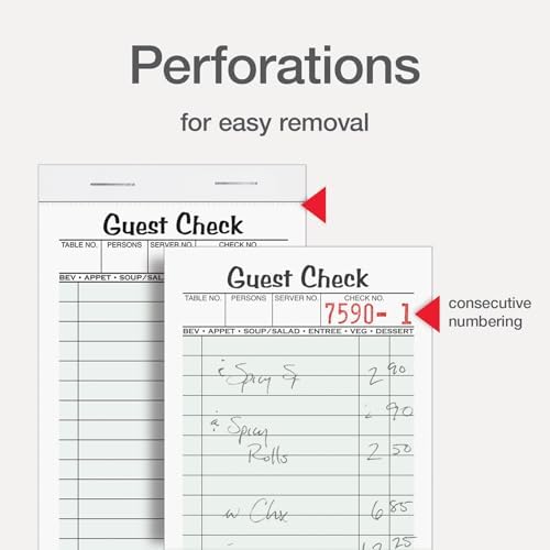 Adams Guest Check Pads, Single Part, Perforated, White, 3-2/5" x 6-3/4 ", 50 Sheets/Pad, 5 Pads/Pack (525SWMT)