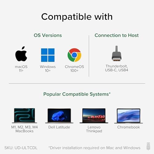 Plugable USB-C Triple Monitor Docking Station: 13-in-1 Laptop Dock with 100W Charging for Mac (DisplayLink Driver Required), Windows, Chrome, 3 HDMI, Gigabit Ethernet, SD, USB-C 20W, 4 USB - UD-ULTCDL
