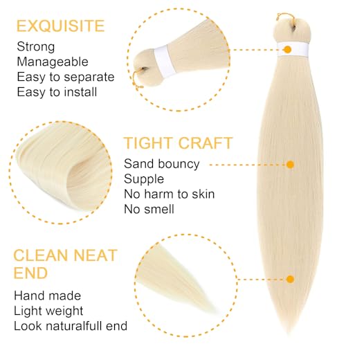 Braiding Hair Pre Stretched for Women Hair Extensions Box Braids Soft Synthetic Knotless Yaki Texture Hot Water Setting Braid Blonde 613 (30inch 3Packs)