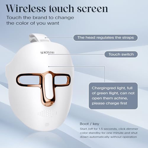 Led Face Mask Light Therapy, 7-1 Colors LED Facial Skin Care Mask, Red Light Therapy Mask for Face, Gold