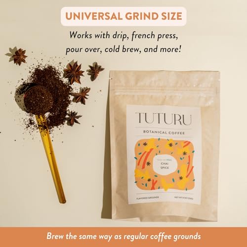Organic Dirty Chai Ground Coffee - Medium Roast, Organic Flavored Coffee - Real Chai Spices - Smooth Low Acid - Perfect for Drip, Pour Over or Cold Brew - 8 oz, 22 Servings