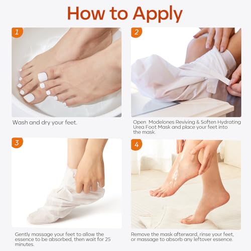 modelones 6 Pairs Hydrating Foot Mask for Dry Cracked Feet, Deep Moisturizing with Urea + Coconut Oil + Hyaluronic Acid+ Vitamin E, Foot Care for Women and Men, Soft Smooth Feet