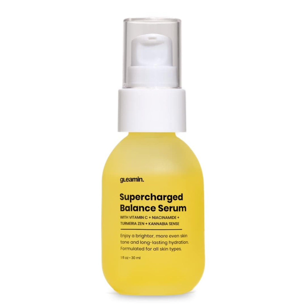 Gleamin Supercharged Balance Brightening Serum, Vitamin C, Turmeria Zen, Kannabia Sense, Niacinamide – Hydrating Face Serum for Dark Spots & Radiance, 1 fl oz (30ml)