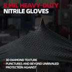 Jointown Basic Heavy Duty Nitrile Gloves, 8 Mil Black Mechanic Disposable Gloves X-Large with Raised Diamond Texture, Latex Free, Powder Free Industrial Automotive Work Gloves Box of 200