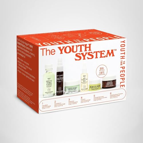 Youth To The People Youth System Set - 6-Piece Superfood Discovery Skincare Giftset, Travel Cleanser, Dewy Face Oil, Hydrating Moisturizer, Brightening Serum, Exfoliating Facial Mask, and Eye Cream