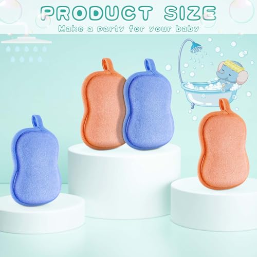 Tatuo 4 Pieces Baby Bath Sponge Cotton Baby Sponge Soft and Absorbent loofah for Kids Babies Men Women(Orange,Blue)