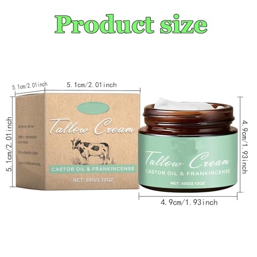 Grass-fed Tallow with Frankincense Oil & Castor Oil, 60g Organic Tallow Moisturizer for Skin, Tallow And Manuka Honey Cream for Face, Body
