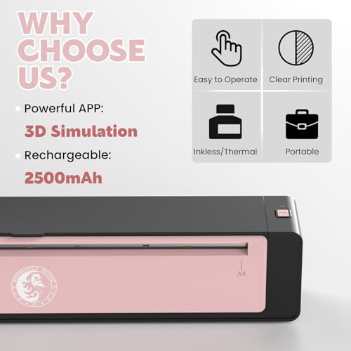 Wormhole Tattoo Stencil Printer, Bluetooth Tattoo Printer Portable Stencil Printer for tattooing Thermal Tattoo Printer Machine with 2500mAh Battery Support Smartphones & PC Pink