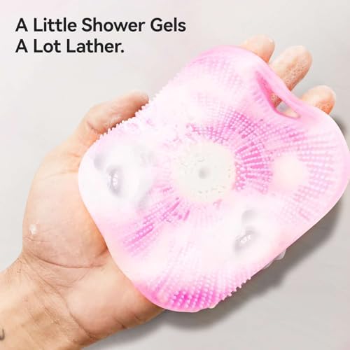 Silicone Body Scrubber for Men & Women, Friendly Shower Body Scrubber for Sensitive Skin, Silicone Loofah Body Scrubber for Showering with Richer Foam Bristles and Anti-Slippery Handle (3 Pack)