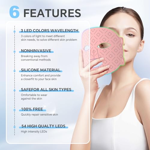 AISZG Red Light Therapy for Face,Mothers Day Birthday Women Mom Her Girlfriend Wife,LED Face Mask Light Therapy with Rechargeable and Multi-Color