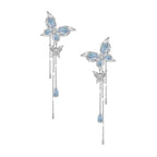 Delicate butterfly chain edge Stylish blue flexible butterfly earrings personality silver long dangle earrings for women M3179