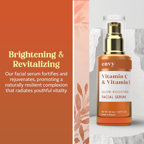 Envy Vitamin C Serum with Vitamin E & Glycerin - Skin, Dark Spot Reduction & Anti-Aging, Dermatologist Tested, Hydrating Glass Skin Serum - Cruelty-Free for All Skin Types - 1.69 Oz