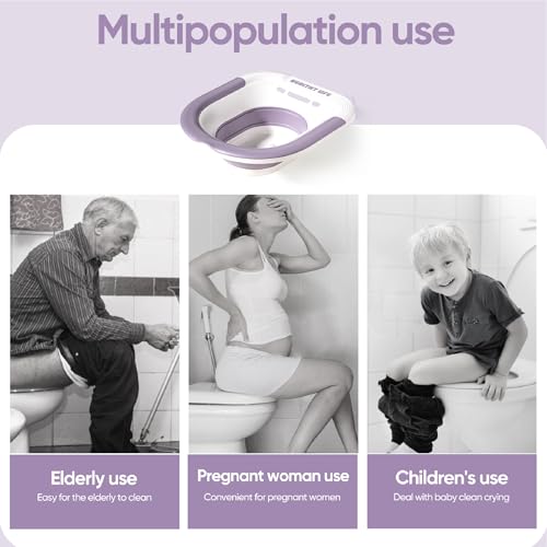 Electric Sitz Bath, Unisex Foldable Sitz Bath for Toilet Seats, Sitz Bath for Postpartum Care and Hemorrhoids, Non-Slip & High Water Flow (Purple)