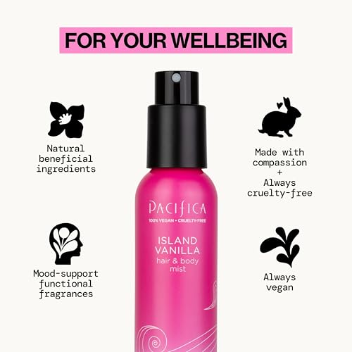 Pacifica Hair Mist Perfume & Full Body Spray for Women - Island Vanilla Body Mist Fragrance w/Sugar, Vanilla & Sandalwood Clean Beauty Alcohol-Free, Vegan & Cruelty-Free, 5 oz
