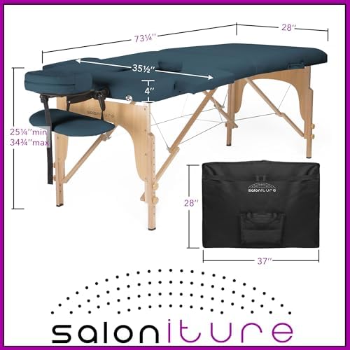 Saloniture Professional Portable Folding Massage Table with Carrying Case - Blue