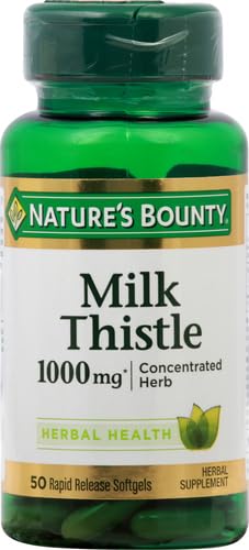 Nature's Bounty Milk Thistle, Herbal Health Supplement, Supports Liver Health, 1000 mg, Rapid Release Softgels, 50 Ct (Pack of 2)