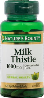 Nature's Bounty Milk Thistle, Herbal Health Supplement, Supports Liver Health, 1000 mg, Rapid Release Softgels, 50 Ct (Pack of 2)