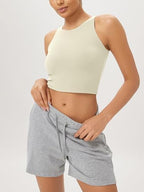 ODODOS Double Layer High Neck Crop Tank for Women Cloud Feeling Sleeveless Casual Yoga Cropped Tops