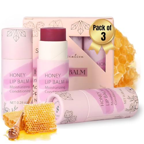 Organic Honey Lip Balm - 100% Grassfed Beef Tallow Chapstick for Women, Natural Raw Honey & Argan Oil - Ultra Moisturizing, Conditioning, Chemical Free - 3 Pack (3x0.28 oz) Tinted