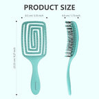Detangling Brush, Dry and Wet Vented Detangler Hair Brush for Women and Men, Professional Paddle Curved Styling Hairbrush with 4 Randomly Coloured Hair Clips(Black, Pink or Green), Green