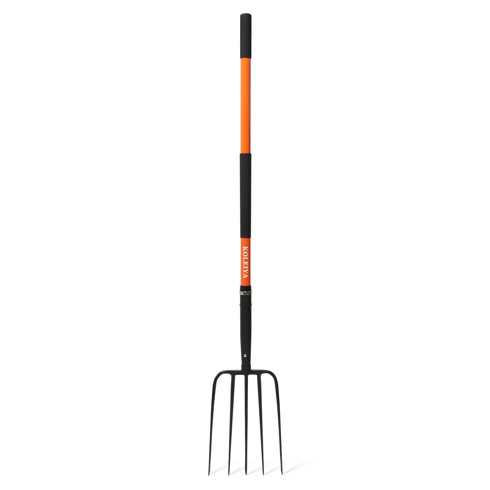 KOLEIYA 5-Tine Pitchfork for Gardening, 57-Inch Heavy Duty Garden Fork with Orange Fiberglass Handle for Compost, Mulch and Manure