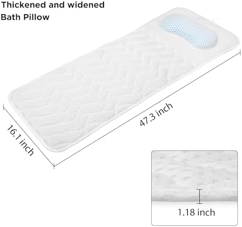 Full Body Bath Pillow with Headrest | Bath Pillows for tub with Mesh Washing Bag-Spa Bathtub Pillow for Head Neck Shoulder and Back Support,5D Air Mesh & Quick Drying (White)