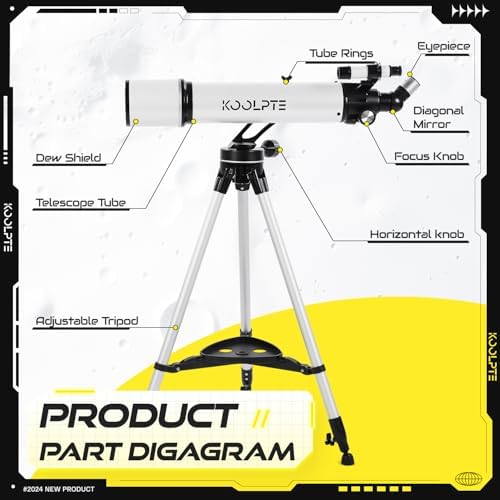 Telescope, 90mm Aperture 700mm - Vertisteel AZ Mounting Base, Highly Adjustable Telescopes, Ideal for Adults, Astronomers & Kids with Carrying Case, Wireless Remote, Phone Adapter (White)