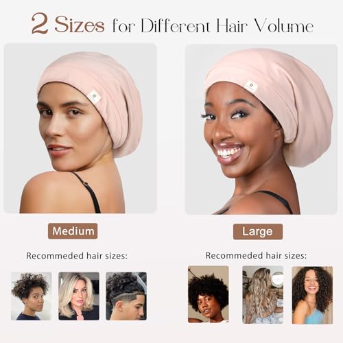 YANIBEST Silk Satin Bonnet Hair Wrap for Sleeping - Adjustable Stay on Silk Lined Slouchy Beanie Hat for Curly Hair and Braids Pink