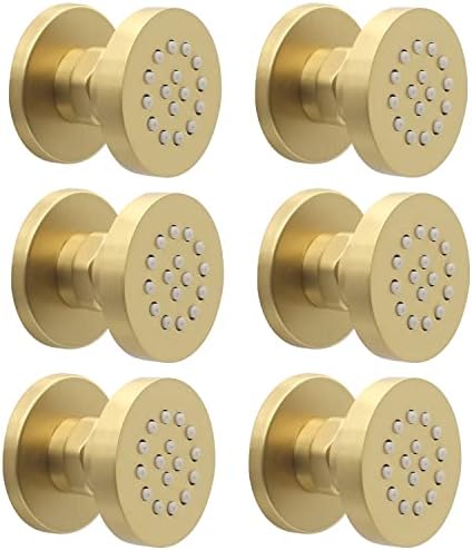 Brass Round Shower Body Spray Jets 6 Pack, HOMEDEC Spa Massage Nozzle 2inch Rain Showerhead Wall Mount Rainfall Shower Head Sprayer, Brushed Gold