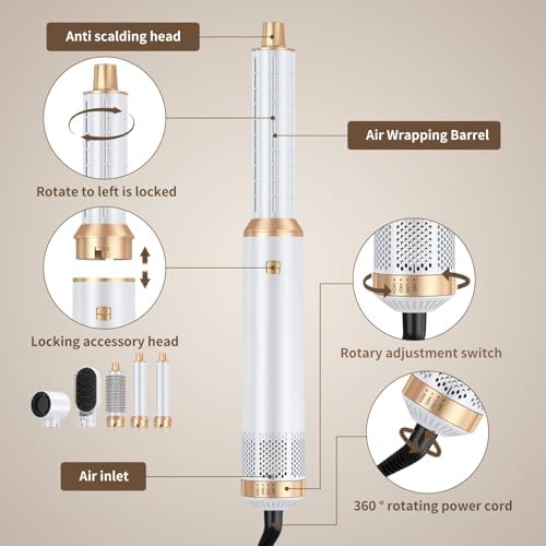5 in 1 Upgrade Hair Dryer Brush Blow Dryer Brush, Air Curler Air Curling Wrap Styler, Detachable Hot Air Brush Negative Ion Curling Brush Iron, Hair Styling Tools for Drying Curling Straightening