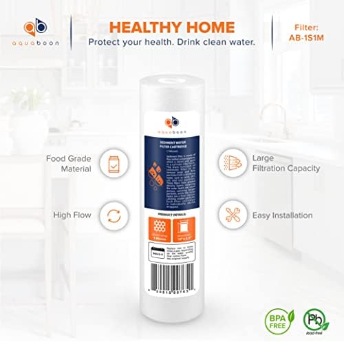 Aquaboon 10” x 2.5” Whole House and Reverse Osmosis Sediment 1 Micron Water Filter Cartridge | COMPATIBLE WITH: Culligan P1, Pentek P1, PD-1-934, P5, AP110, WFPFC5002, CFS110, RS14, WHKF-GD05 (4-PACK)