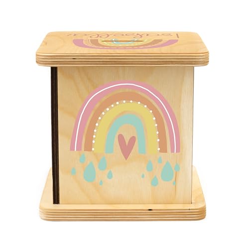 Wooden Piggy Bank for Kids and Adults, Personalized Gift Handmade in USA by BloomOwl, Custom Piggy Bank, Personalized Banks for Kids, Gifts for Baby Boys and Girls (Rainbow)