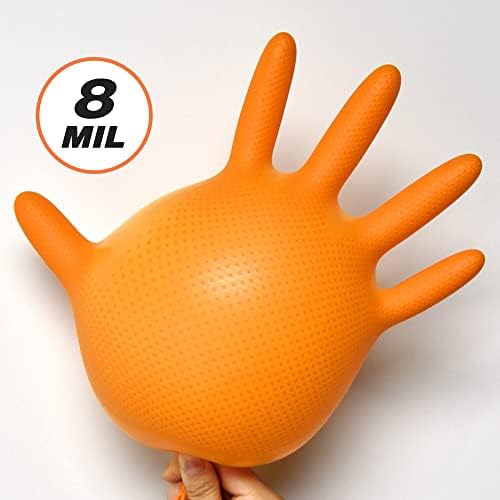 TitanFlex Thor Grip Heavy Duty Industrial Orange Nitrile Gloves with Raised Diamond Texture, 8-mil, Latex Free, Powder Free