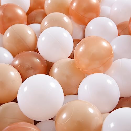 GOGOSO Ball Pit Balls for Toddler, Baby Plastic Playballs Kids Soft Pastel Pelotas Non-Toxic BPA-Free,Beige+Gold+White,100 Balls
