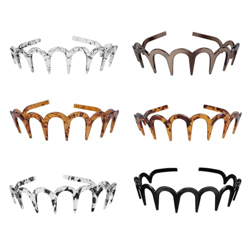 6Pcs Zig Zag Shark Tooth Headbands Comb Zigzag Plastic Hoop U Shaped Shark Tooth Hair Bands Wavy teeth Hair Hoop for Women Girls Hair Accessory Styling（6 Color）