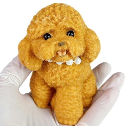 Handmade Big Taba Squishy Dog Toy, Taba Squishy Teddy Dog Toy, Cute Squishy Poodle,Realistic Puppy Toy, Silicone Mochi Fidget Pup, Stress Relief Gift for Adults & Kids (Brown-L)
